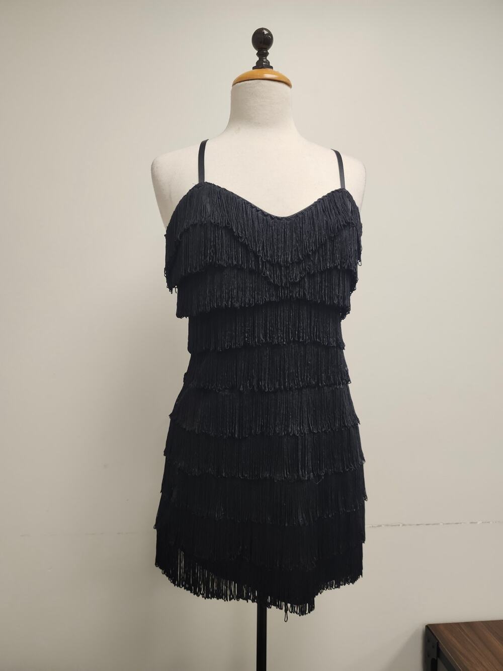 Vintage Sexy Flapper Frederick's of Hollywood Large Black Dress Tassels Costume